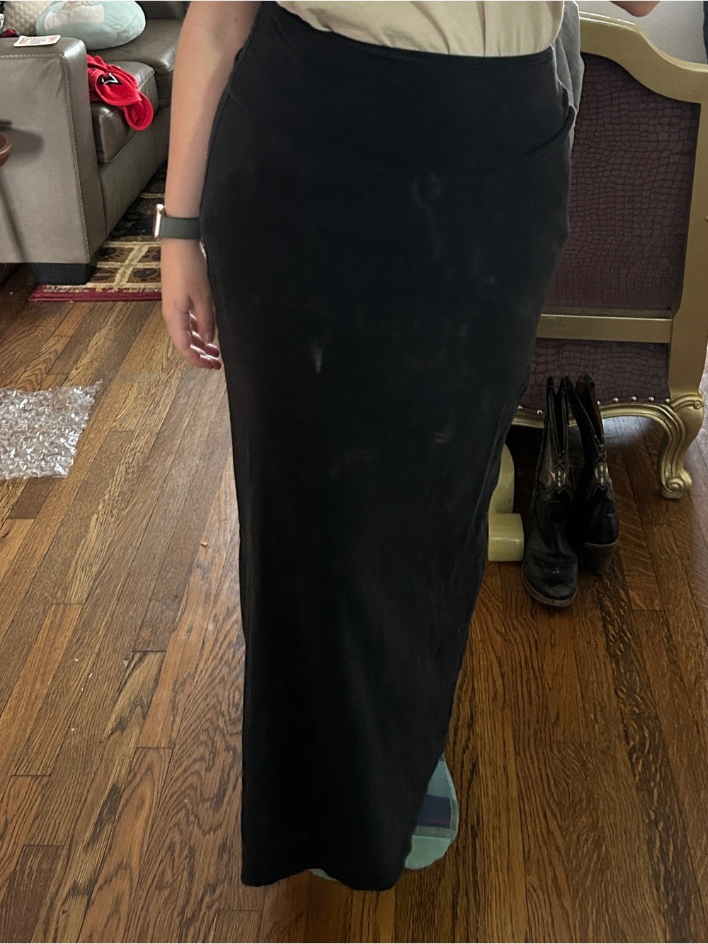 aerie FOLD OVER  Black High-Waist Maxi Pencil Skirt